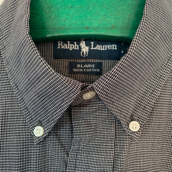 RALPH LAUREN Men's LS BLAIRE Cotton Button Up sz. M Shirt Gingham Check Blue - Picture 12 of 14